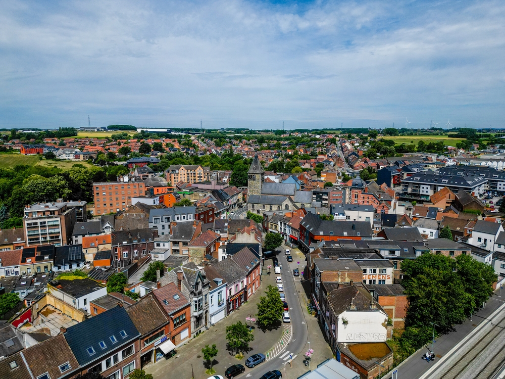 Vue aérienne de Tubize, dans le Brabant wallon